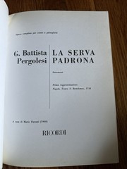 La Serva Padrona by Pergolesi Vocal Opera Score Italian 1997 Maid Mistress