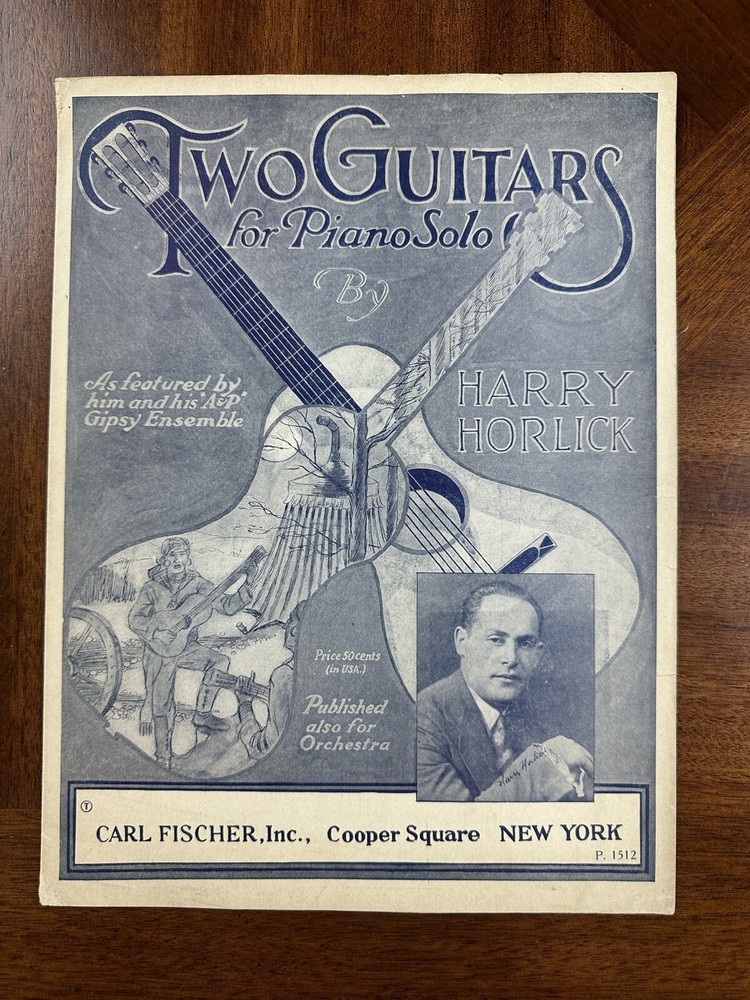 Vintage 1925 Piano & Orchestra Sheet Music “Two Guitars” by Harry Horlick