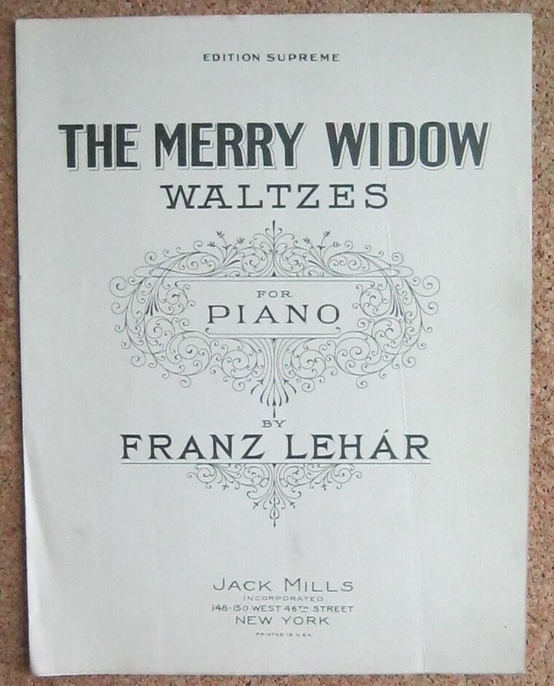 The Merry Widow Waltzes For Piano Franz Lehar 1925 Sheet Music