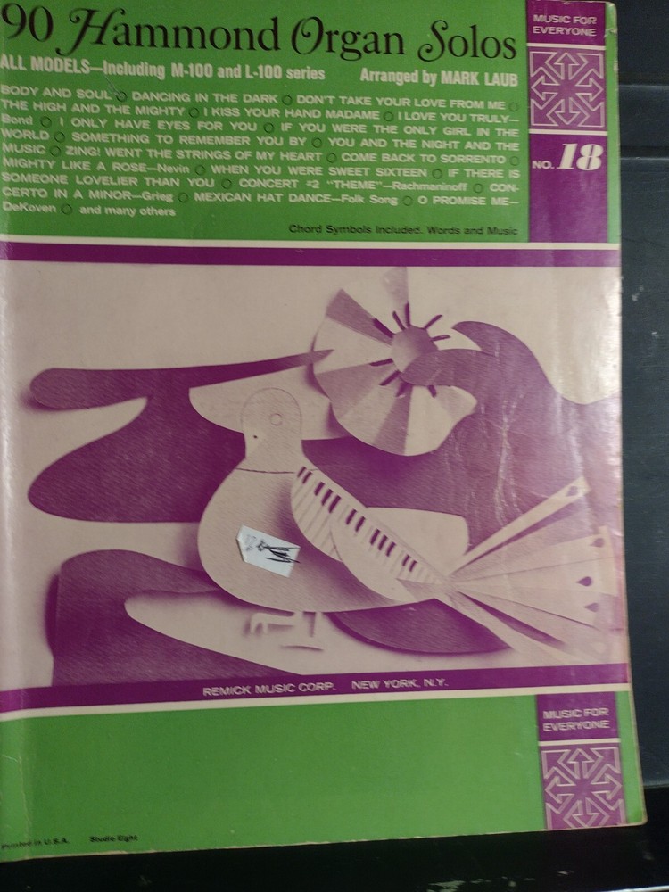 Vintage Organ Songbook 90 Hammond Organ Solos Mark Laub 144 Pages Very Good