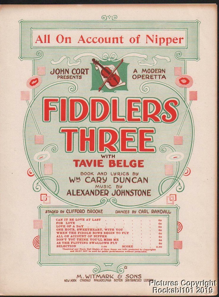 1918 Theater (Fiddlers Three) Sheet Music (All on Account of Nipper)