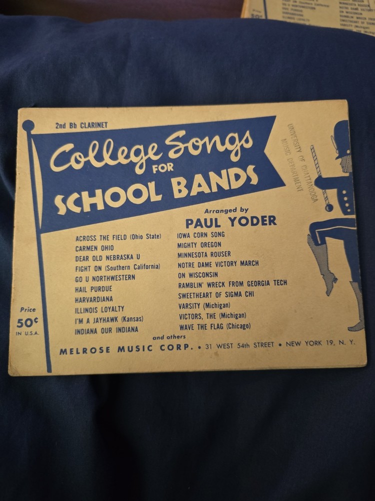 College Songs for School Bands 2nd Bb Clarinet 1951 By Paul Yoder Melrose Music