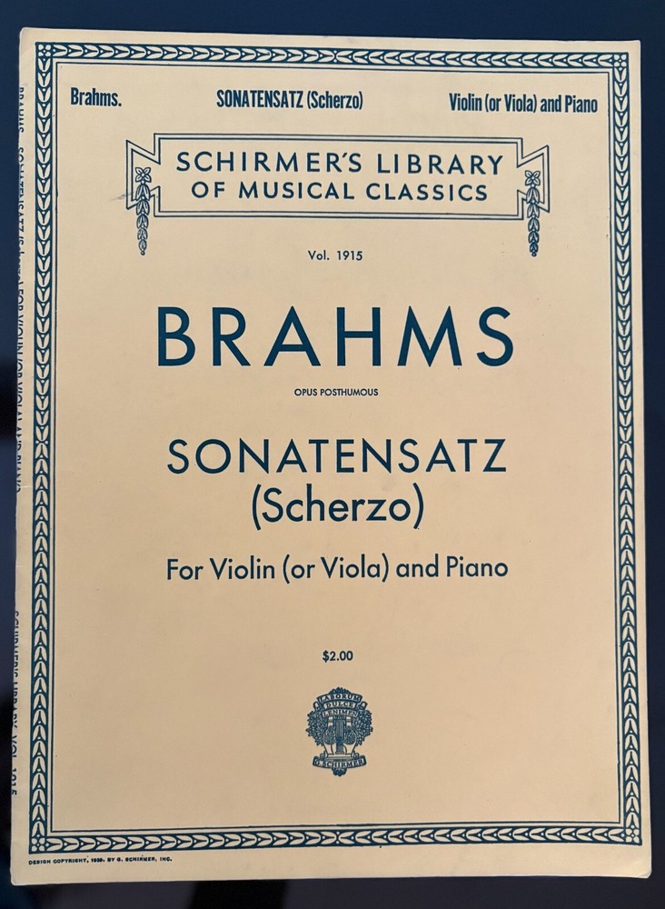 Brahms Sonatensatz Scherzo For Violin (or Viola) & Piano Op. Posth. Sheet Music
