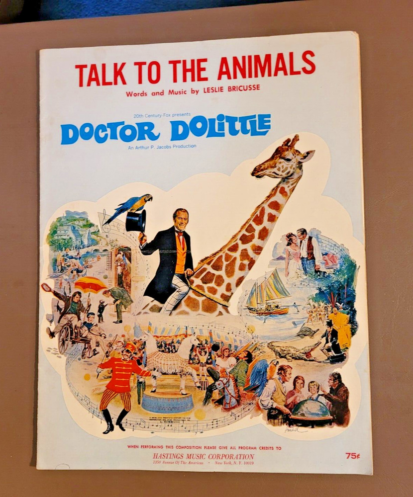 Vintage 1967 Doctor Dolittle Talk to the Animals Sheet Music 20th Century Fox