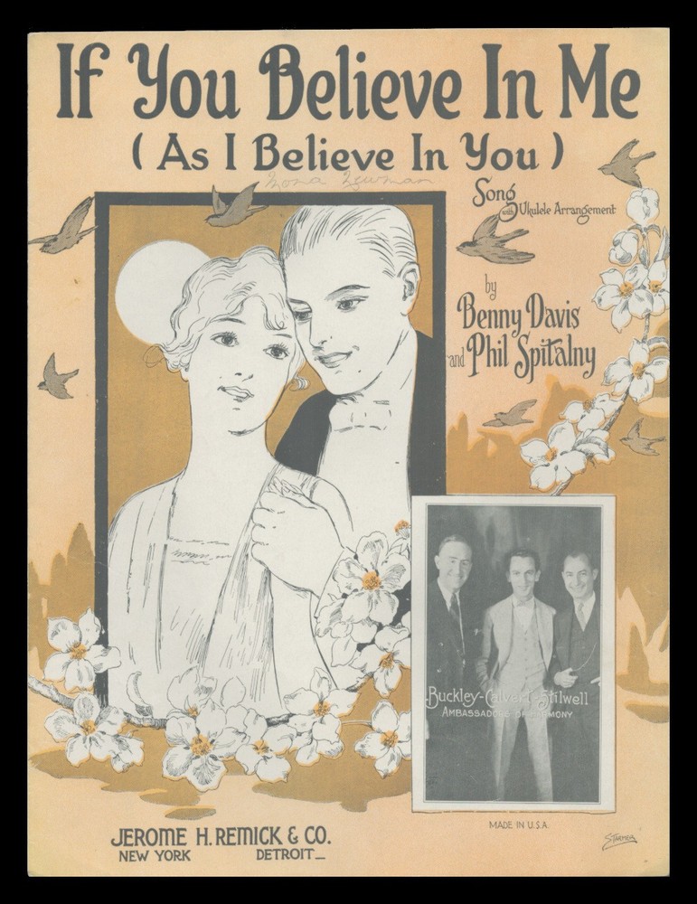 IF YOU BELIEVE IN ME Davis/Spitalny 1926 BUCKLEY/Calvert/STILWELL Sheet Music