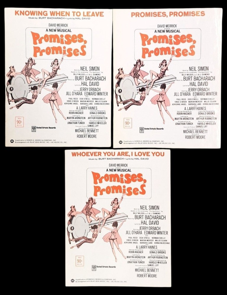 Vintage Promises Promises Sheet Music Lot Of 3 Bacharach David 1968 Broadway Mus