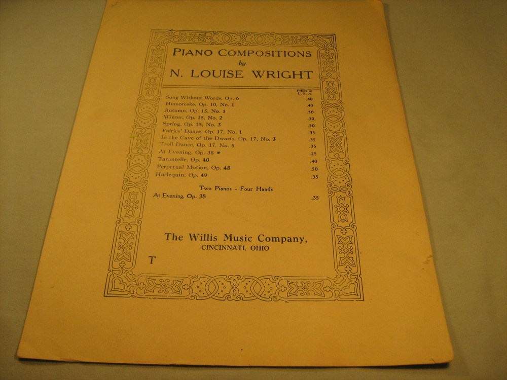 Vintage Sheet Music AT EVENING by N Louise Wright 1921 [Y35]