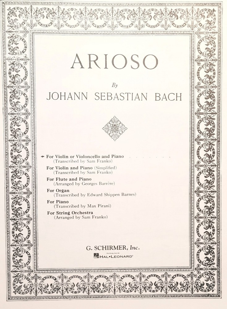 Arioso by Johann Sébastien Bach for Violin OR Cello and Piano