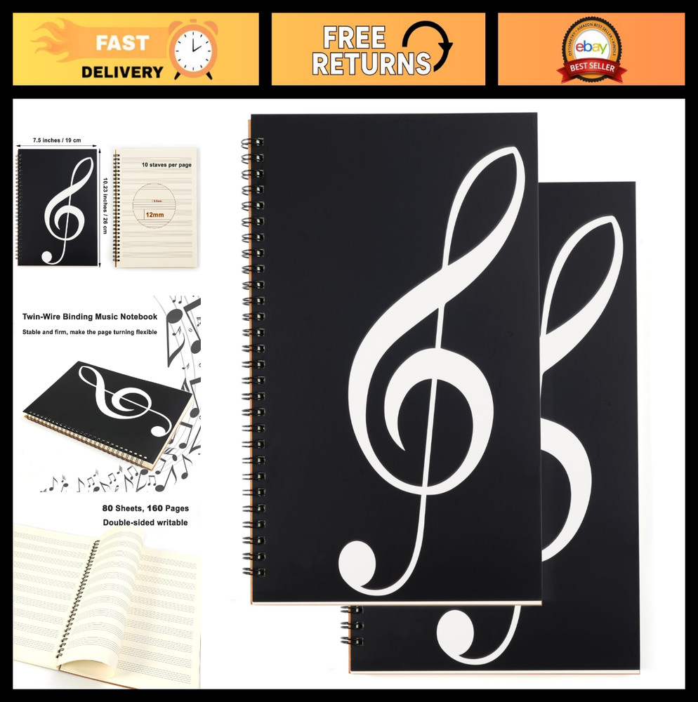 Blank Sheet Music Notebook 2 Pack – 160 Pages, 10 Staves Manuscript Paper