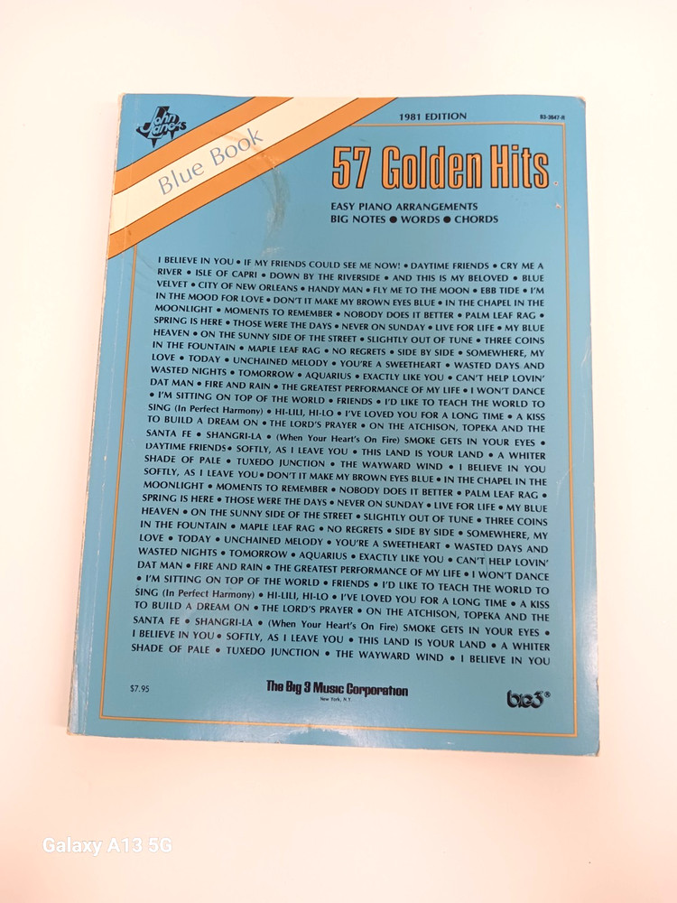 John Lane’s Blue Book – 57 Golden Hits for Easy Piano Song Book – 1981