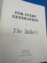 The Talleys, For Every Generation songbook Word Sheet Music Christian 1988 EX