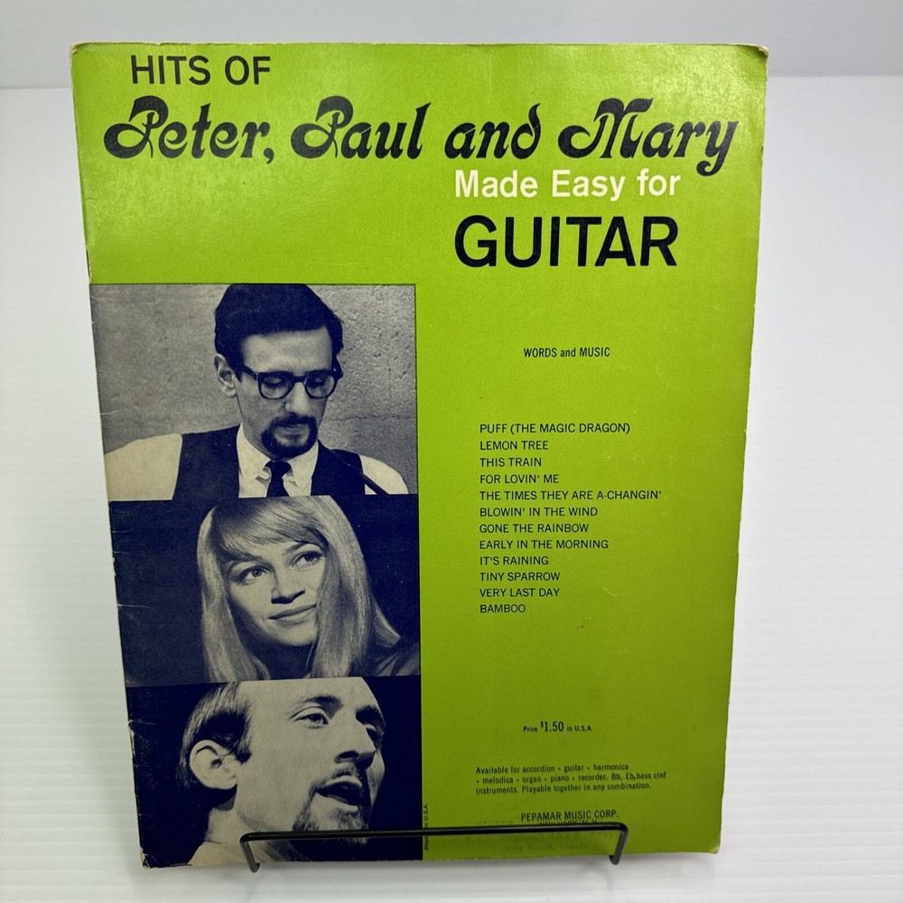 Hits of Peter Paul and Mary Made Easy for Guitar Sheet Music 1965