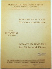 MUSICAL SCORE Stamitz SONATA FOR VIOLA In B Peters GERMANY #1678