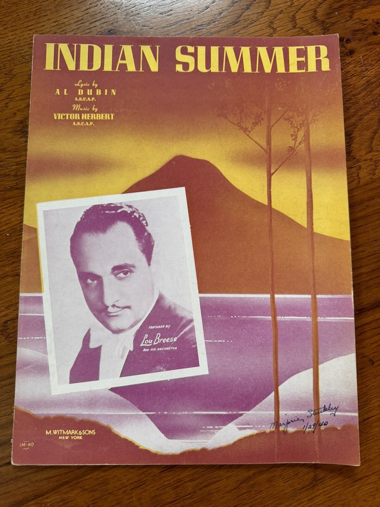 Indian Summer ~ Dubin / Herbert ~ 1939 M. Witmark Sheet Music