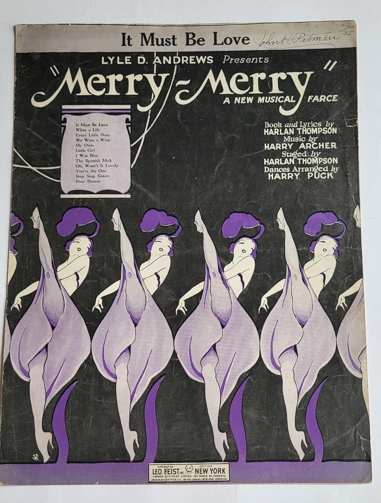 VTG 1925 IT MUST BE LOVE FROM MERRY, MERRY MUSICAL FARCE CAN-CAN COVER