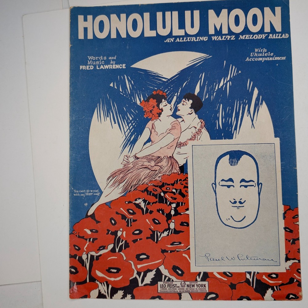 1926 Honolulu Moon Fred Lawrence Sheet Music Paul Whiteman Deco Waltz Ukulele