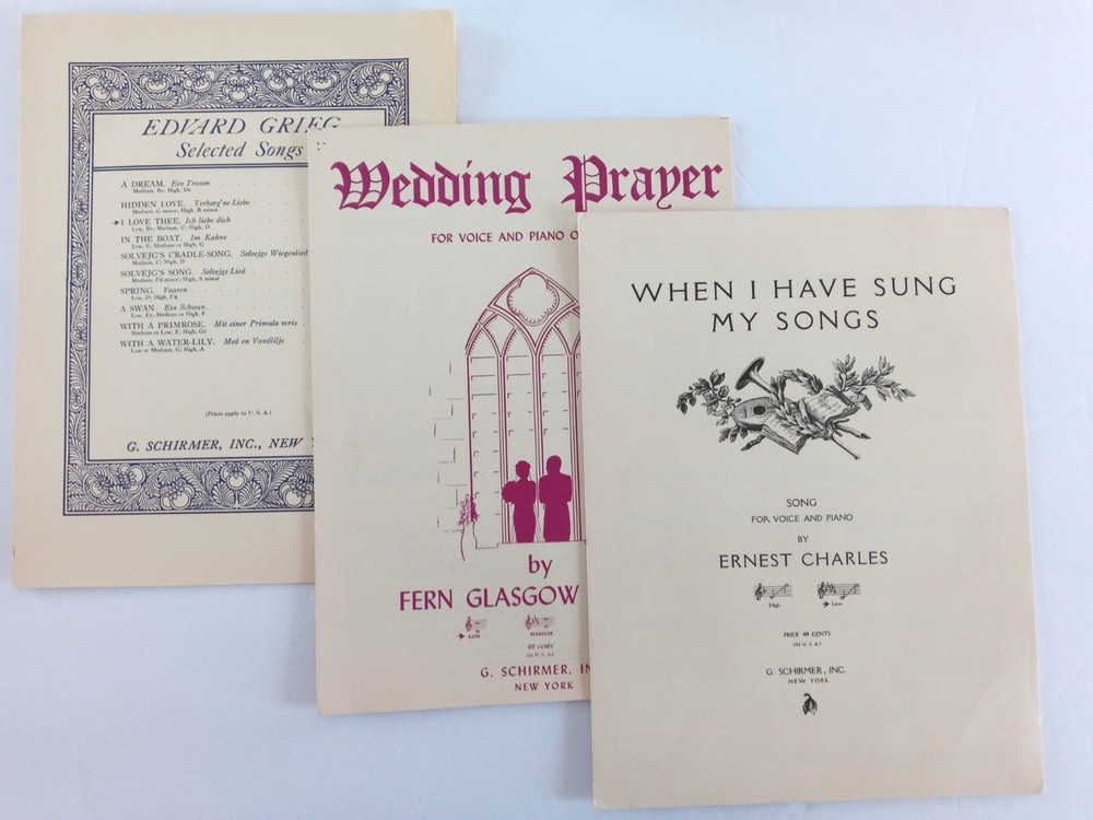 3 Vintage Love Songs Piano with Lyrics Sheet Music Lot Wedding Prayer LOW Voice