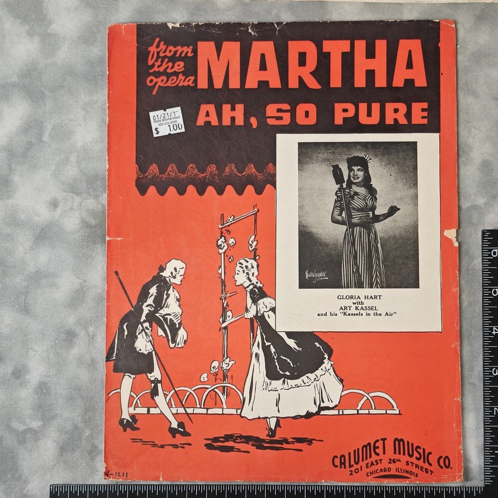 1938 Ah, So Pure From Opera Martha Sheet Music Gloria Hart Art Kassel Calumet US