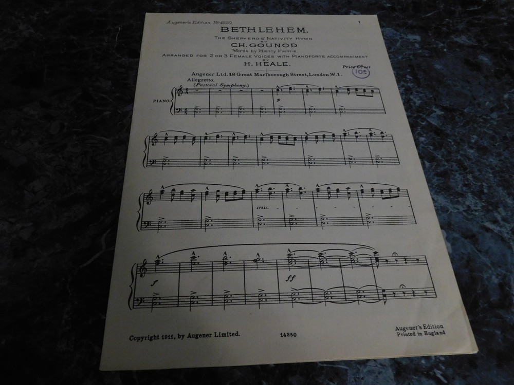 Bethlehem by H Heale 2 or 3 female voices with Pianoforte