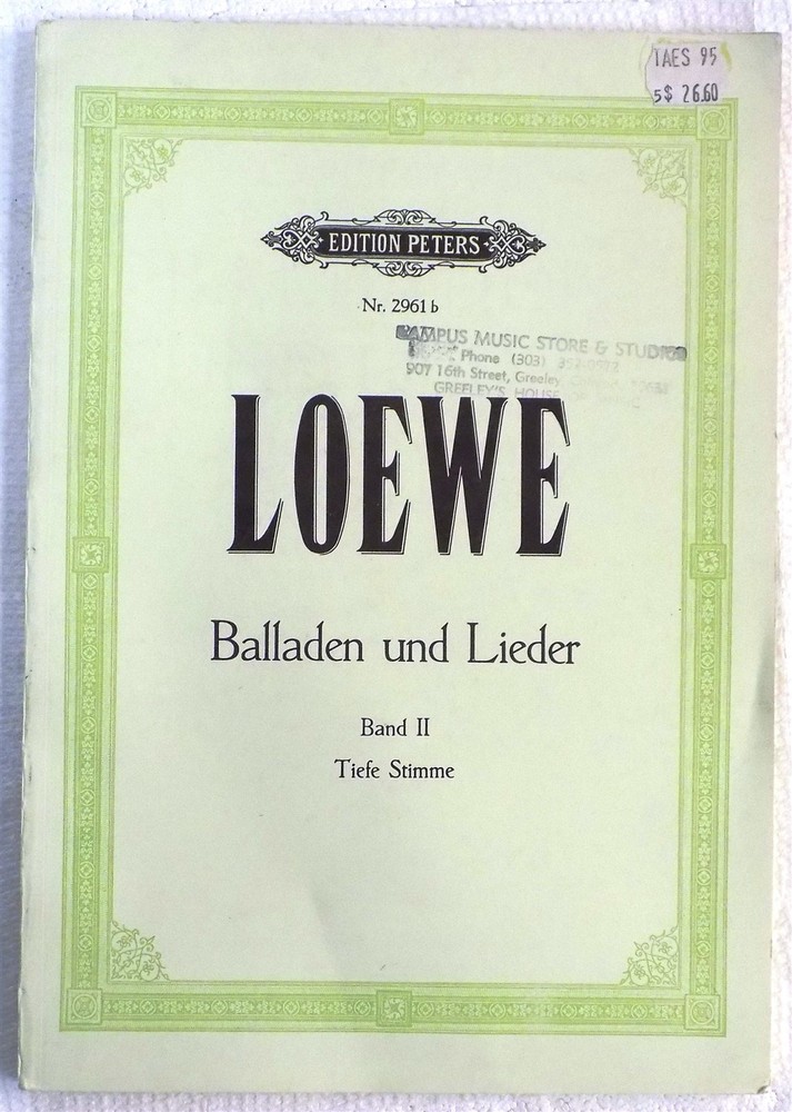 Loewe Balladen und Lieder Band II Tiefe Stimme Edition Peters #2961b