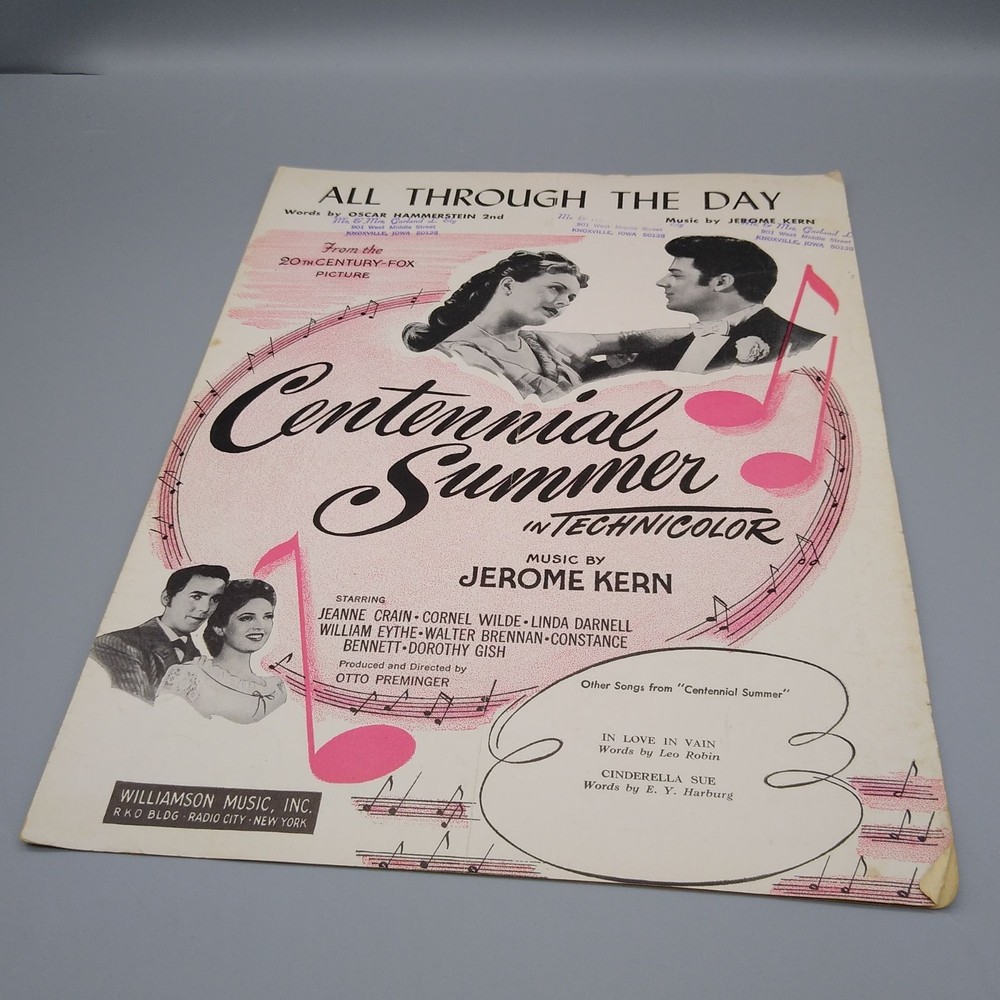 Vintage Sheet Music, All Through the Day, Williamson 1946 20th Century Fox Cente