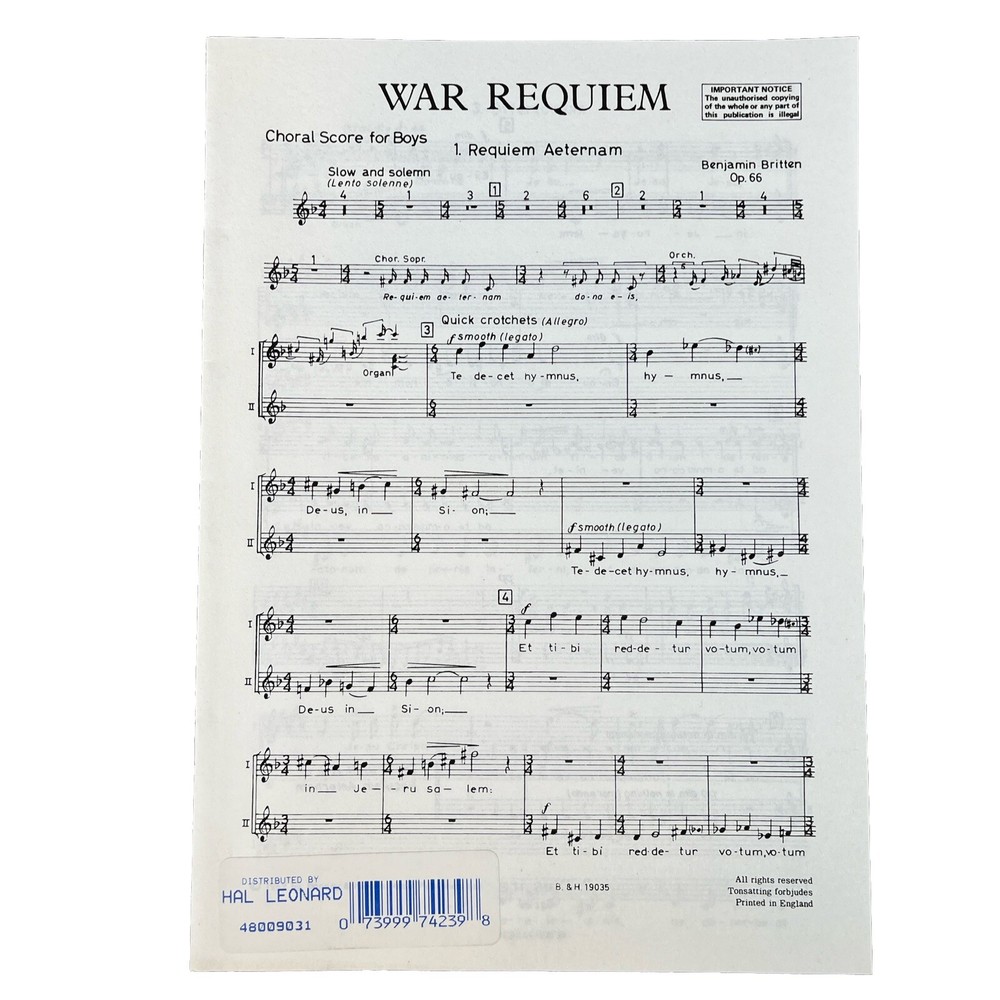 War Requiem, Op. 66 Choral Score Composed by Benjamin Britten New Hal Leonard
