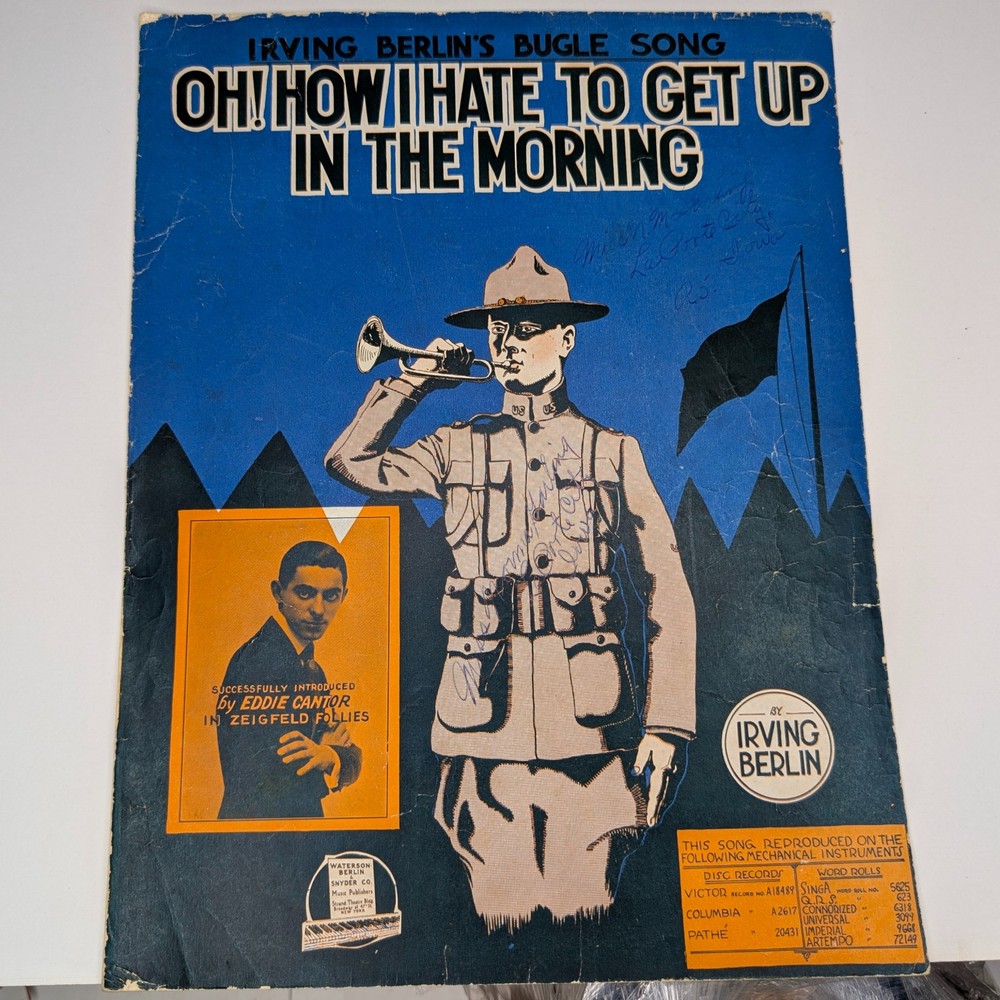 1918 IRVING BERLIN Sheet Music OH HOW I HATE TO GET UP IN THE MORNING WWI Cantor