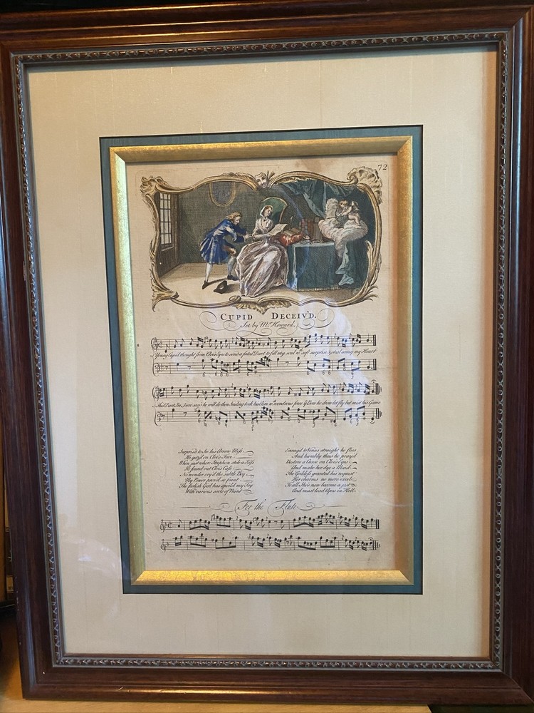 CUPID DECEIVD M. Howard George Bickham 18th C Framed Music Art Print
