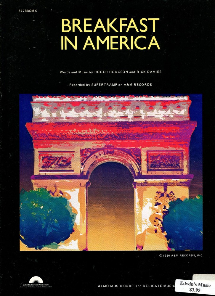 1979 Sheet Music ~ BREAKFAST IN AMERICA ~ Supertramp ~ Vintage! New!