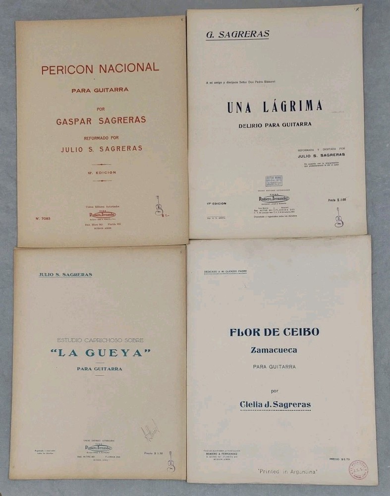 Julio S Sagreras Rare 4 Guitar Sheet Music Classical Spanish Folk Dance Songs