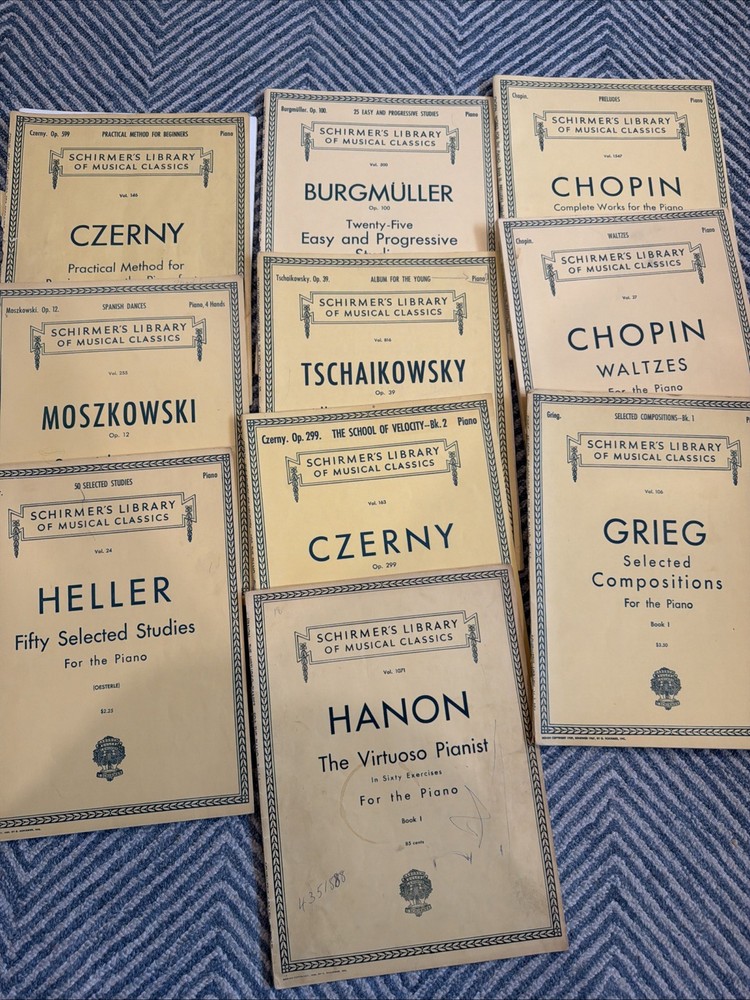 Schirmer&rsquo;s Library of Musical Classics Lot Of 10 Books Piano Czerny Greig Chopin