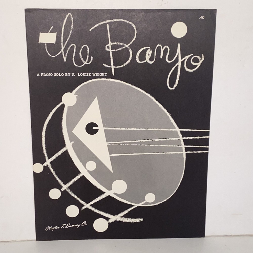 Antique 1920 The Banjo Piano Solo Sheet Music by N Louise Wright