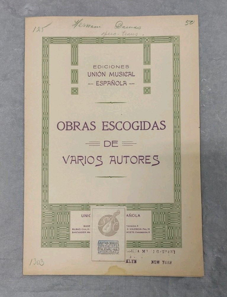 Tomas Damas Hernani Fantasia Guitar Sheet Music Classical Spain Opera Spanish