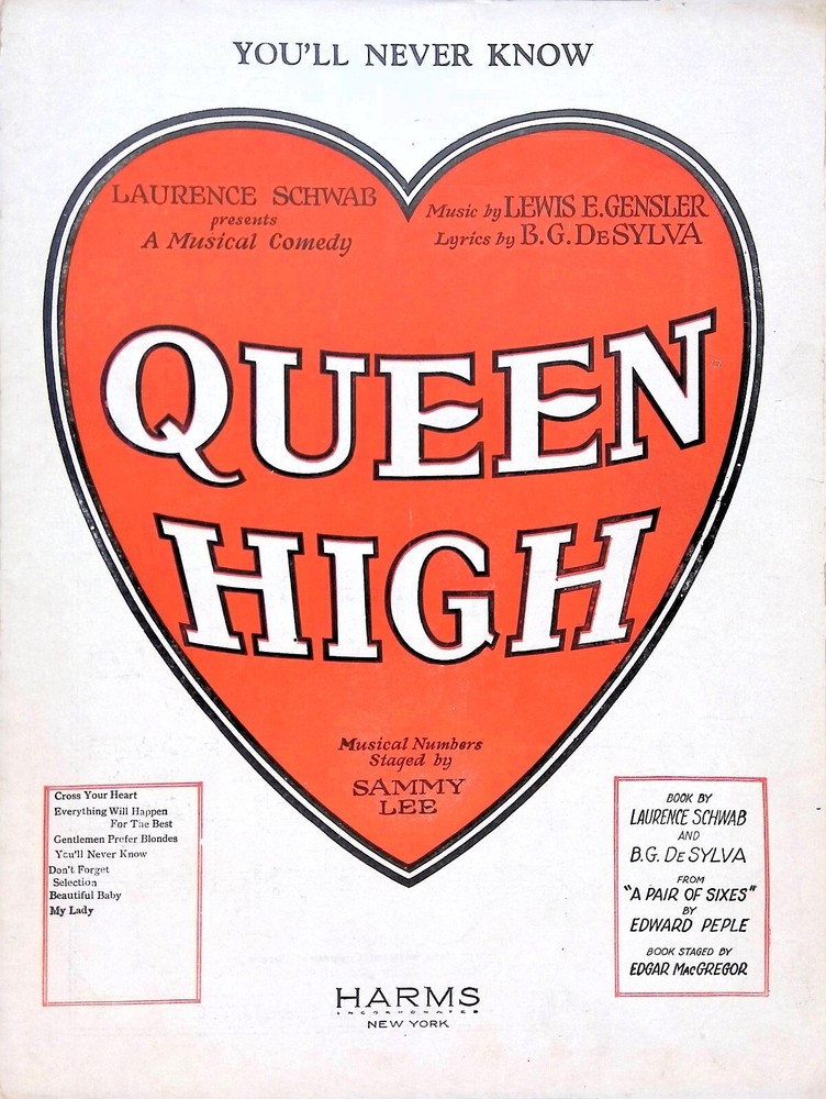 You&rsquo;ll Never Know Sheet Music Queen High 1926 Musical Lewis Gensler B G DeSylva