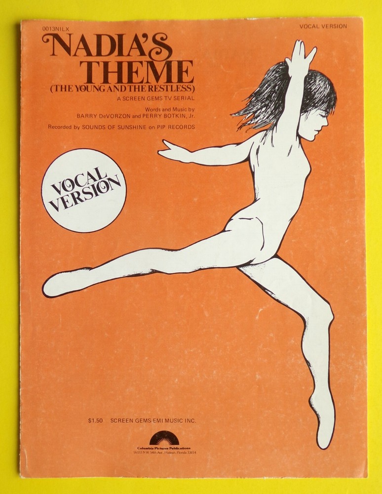 Nadias Theme Sheet Music Young Restless Vocal Version &rsquo;73 Screen Gems USA SELLER