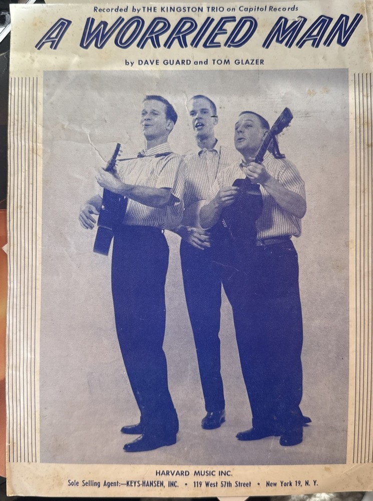 1959 Kingston Trio – A Worried Man Original Music Sheet