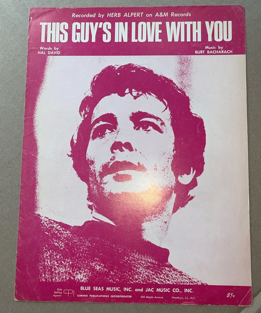 This Guy&rsquo;s in Love With You Vintage 1968 Sheet Music Burt Bacharach Hal David M9