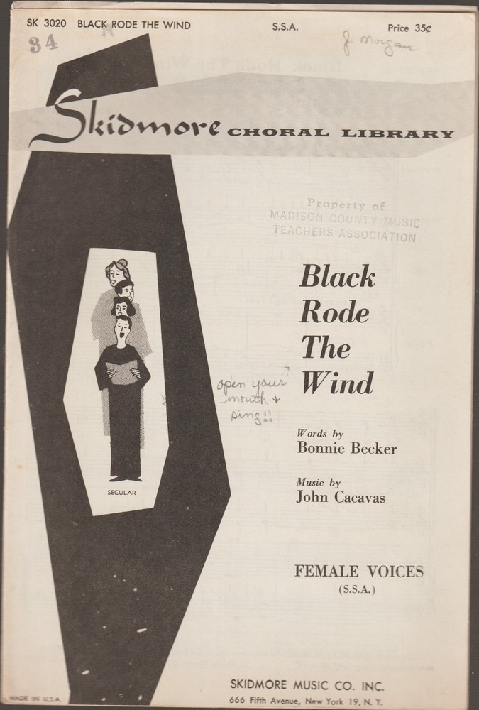 Black Rode the Wind Female Voices Choral SSA Score Sheet Music 1964