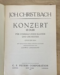 Edition Peters Nr 4329 Joh.Chr.Bach Konzert B Major Op XIII Nr 4 Music Book