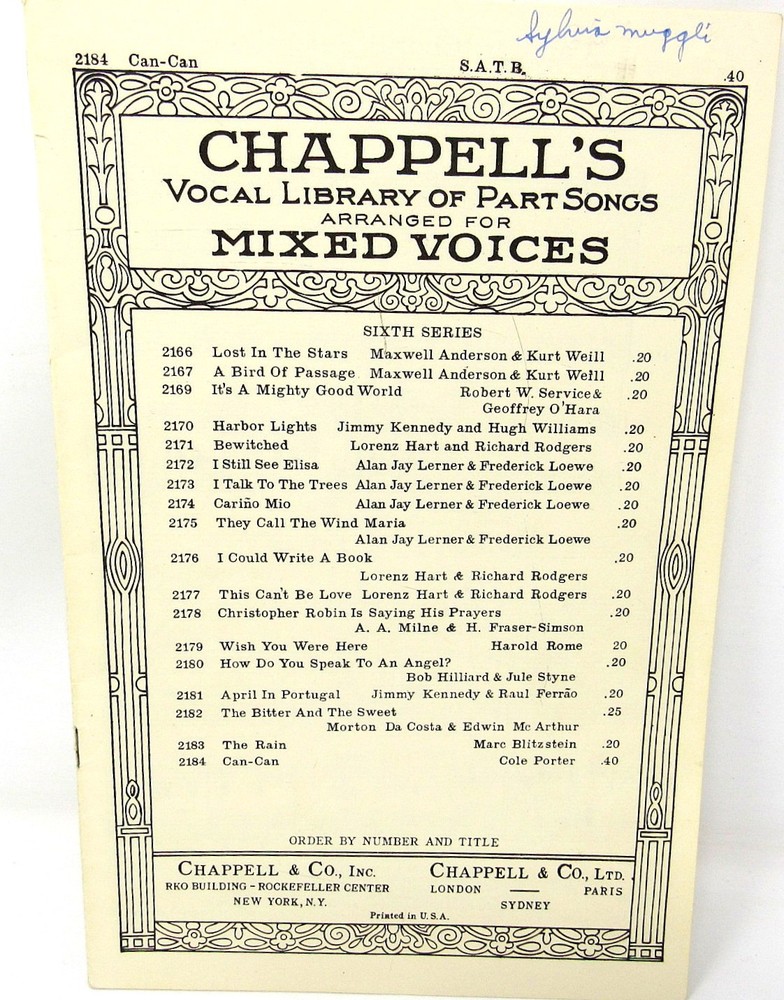 Can Can Sheet Music 1950&rsquo;s Piano SATB Chappells Mixed Voices US Seller
