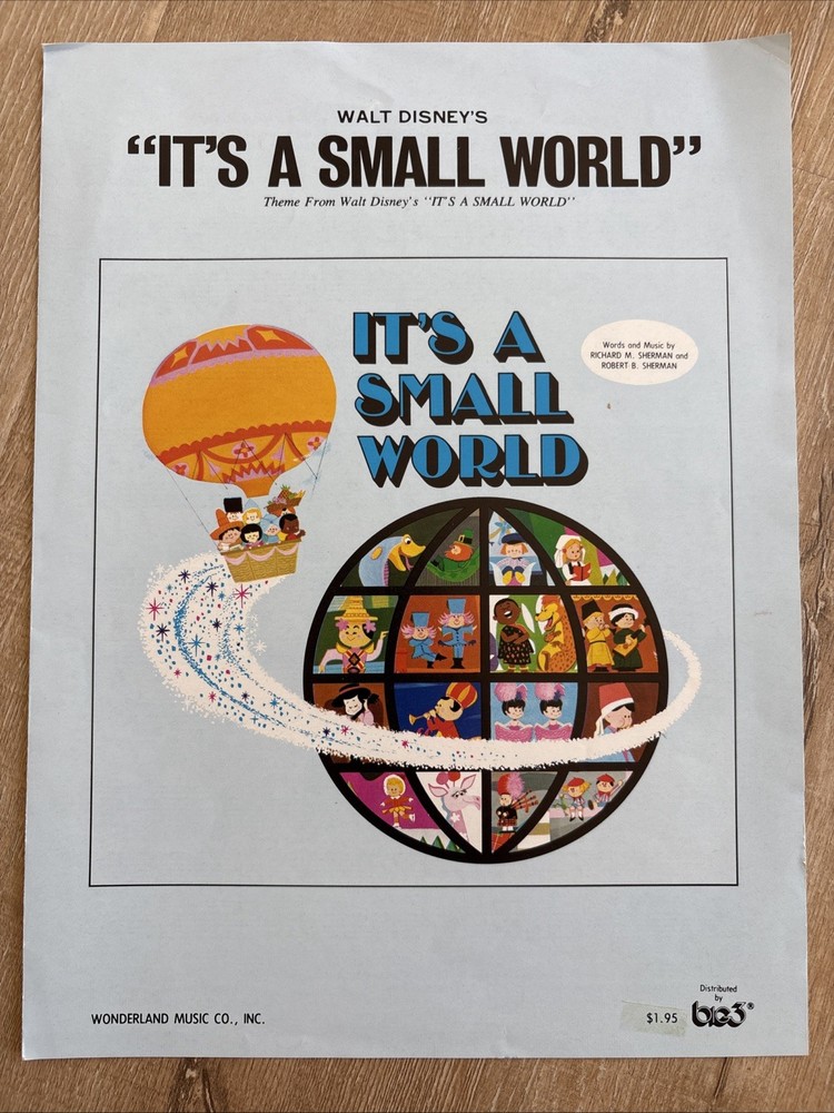 IT&rsquo;S A SMALL WORLD Sherman Walt Disney 1979 Sheet Music Wonderland Vintage