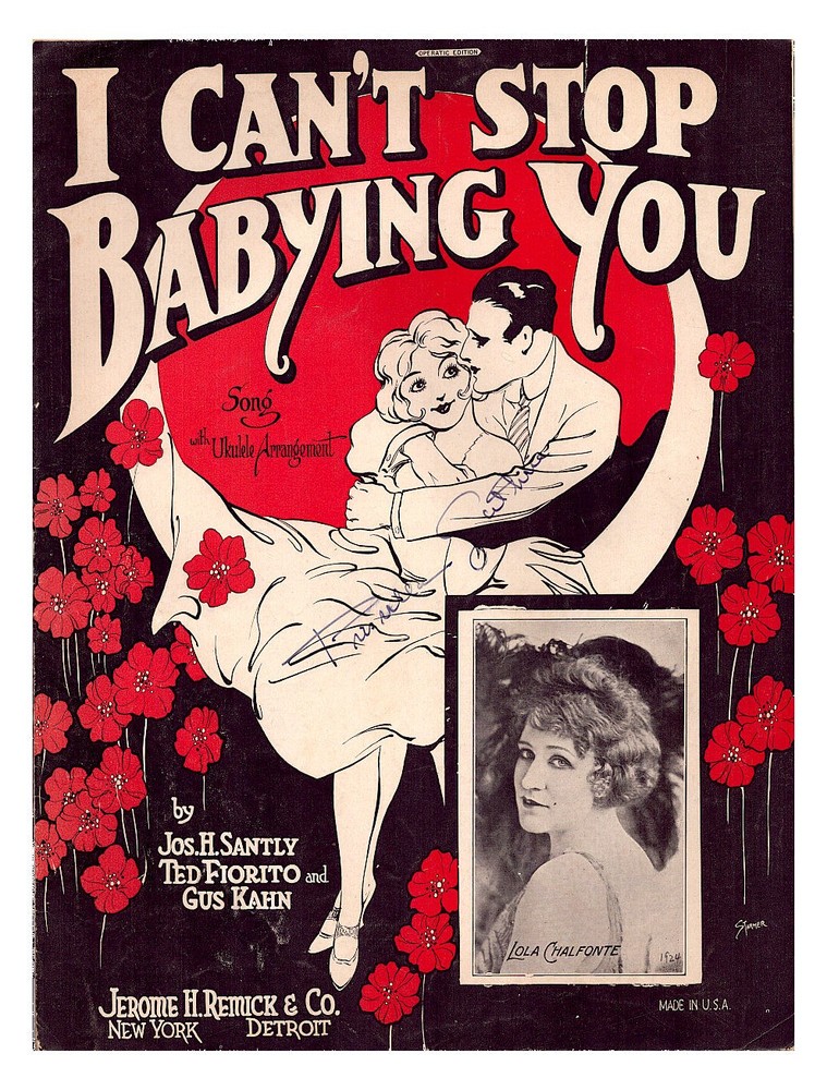 I Can&rsquo;t Stop Babying You 1924 LOLA CHALFONTE Romantic Couple Vintage Sheet Music