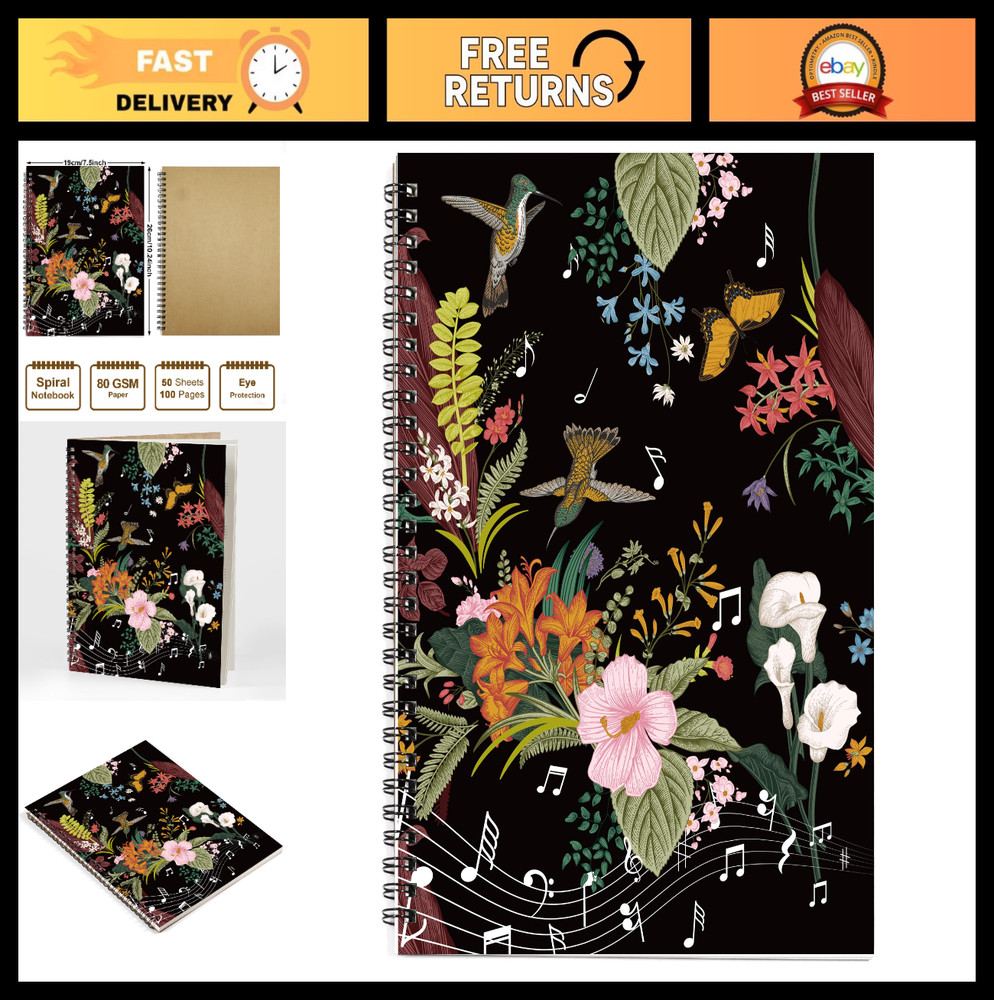 Blank Sheet Music Manuscript Notebook – 100 Pages, 26x19cm, Black Art Paper