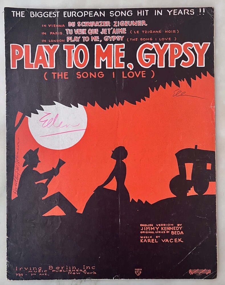 Play To Me, Gypsy (The Song I Love) – 1932 sheet music – with ukulele chords