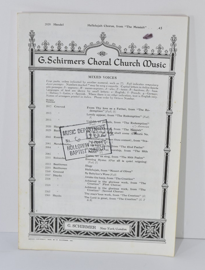 Choral Sheet Music Hallelujah Chorus from « The Messiah » SATB G. Schirmer&rsquo;s
