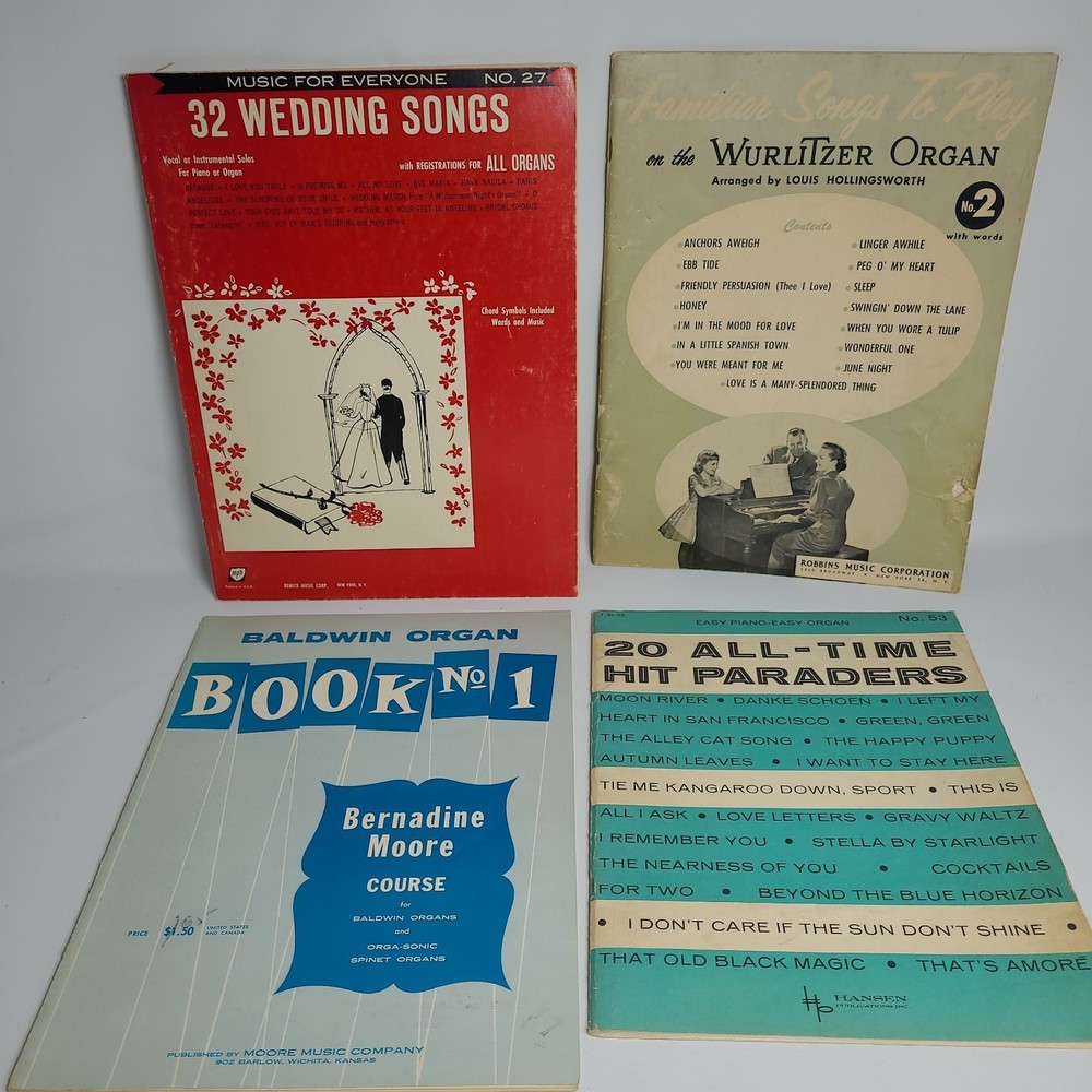Vtg Lot of 4 1950-1960&rsquo;s Organ Sheet Music Books Produced by Various Publishers.