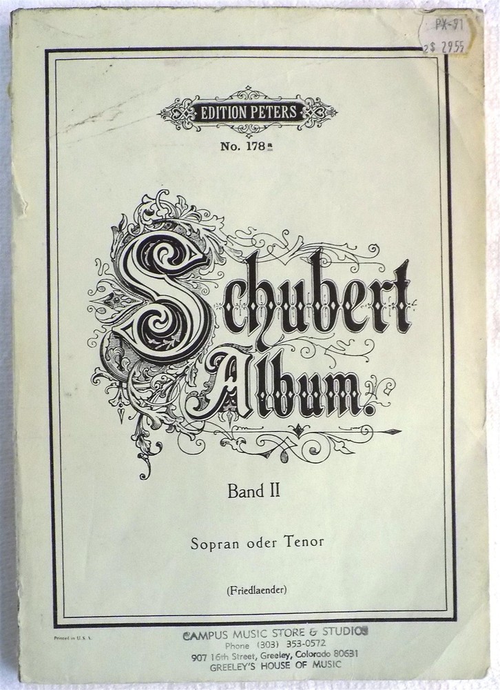Schubert Album Band II Sopran oder Tenor Friedlander Edition Peters #178