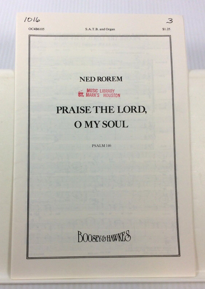 Praise The Lord O My Soul Psalm 146 Ned Rorem SATB Choral Sheet Music Octavo