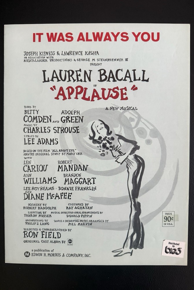 It Was Always You (APPLAUSE) 1970 Broadway Sheet Music CUT SONG, Strouse & Adams