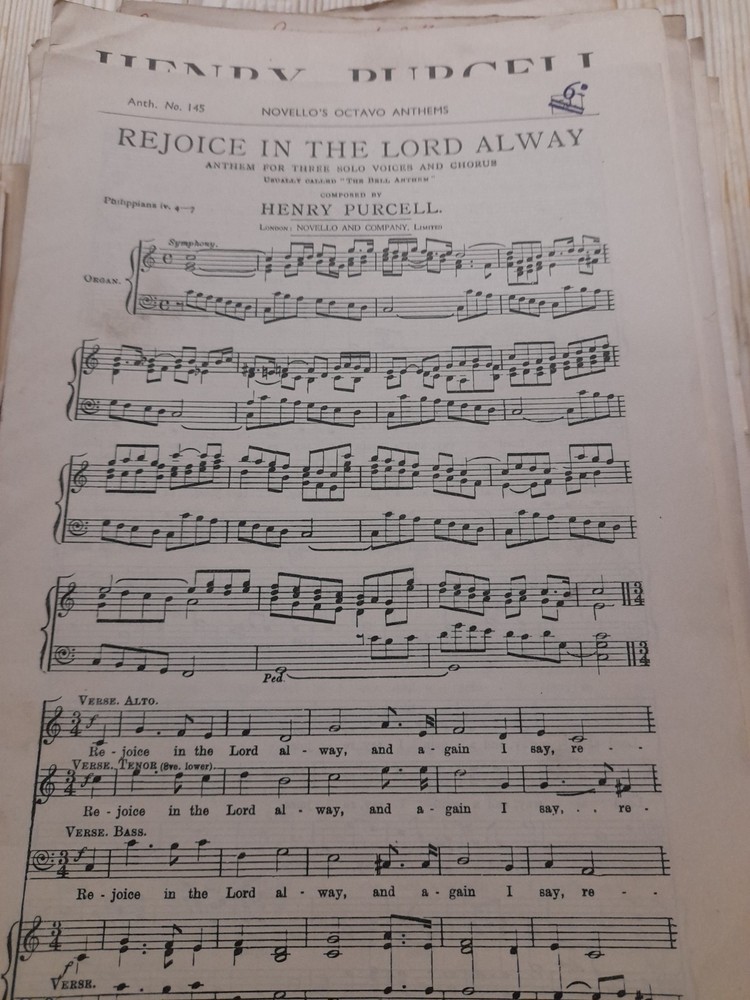 PURCELL/ REJOICE IN THE LORD ALWAY /SOLO VOICES AND ORGAN